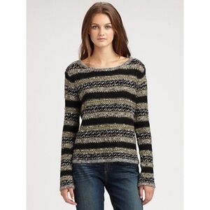 Rag & Bone Green / Black Stripe Palermo Wool Blend Pullover Sweater